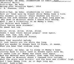 Old American Song Lyrics For Hush A Bye Ma Baby Slumbertime Is Comin Soon With Pdf