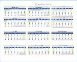 2019 Excel Calendar