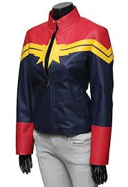 Amazon Com Captain Marvel Carol Danvers Women S Red And Blue Leather Jacket Clothing Blue Leather Jacket Jackets Leather Jacket