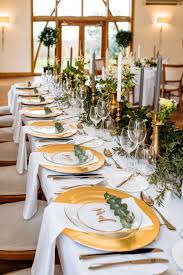 Gold Top Table With Clear Plates Wedding Place Settings Rustic Wedding Table Themes Wedding Place Settings