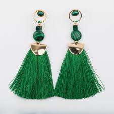 A Vibrant Pop Of Color Perfect For A Night Out These Tassel Earrings Are Playful In Every Way Featuring Green Malach Green Gemstones Tassel Earrings Earrings