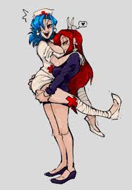 sweater, earrings, red eyes, lifting person, multiple girls - Anime R34