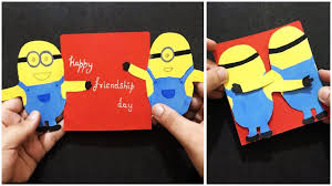 As we know friendship day is coming soon. Handmade Friendship Day Card Minions Greeting Card Creative Gift Ideas Best Friend Crafts Friend Crafts Friendship Cards Diy