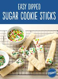 Easy Dipped Sugar Cookie Sticks Recipe Pillsbury Sugar Cookies Pillsbury Sugar Cookie Dough Christmas Treats