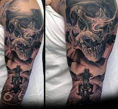 And although full sleeve tattoos are much more noticeable, a half sleeve can be much more discreet and affordable. 90 Harley Davidson Tattoos For Men Manly Motorcycle Designs Harley Tattoos Tattoo Sleeve Men Harley Davidson Tattoos