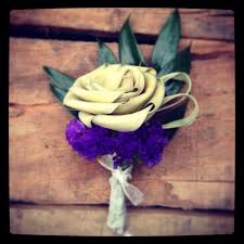 Palmetto Rose Boutonniere With Purple Accents Unique Bridal Bouquets Unique Wedding Flowers Bridal Bouquet