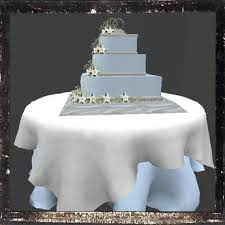 White on white wedding cake with multiple separators. Second Life Marketplace Lilly Light Blue Wedding Cake