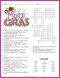 No Prep Mardi Gras Crossword Puzzle Worksheet Activity Mardi Gras Word Bank Crossword Puzzle