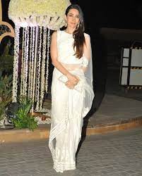 Karishma Kapoor White Ivory Net Saree Indian Bridal Fashion Net Saree Indian Bridal