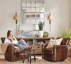 Irving Roll Arm Leather Swivel Armchair With Nailheads In 2020 Swivel Chair Living Room Swivel Armchair Home Decor