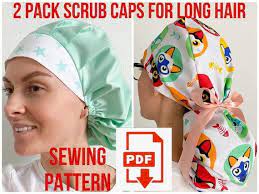 Set Of 2 Long Hair Scrub Cap Patterns And Tutorials Style 3 And Style 4 Bouffant Scrub Cap Ponytail Scrub Cap Scrub Caps Pattern Cap Patterns Hair Scrub