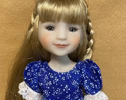 Blue Snowy Print Doll Dress With Lace Trim for 14-5 Inch Dolls