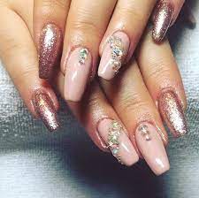 Rose Gold Glittery And Diamonds Nail Art Design Min Rose Gold Nails Glitter Diamond Nail Art Gold Nails
