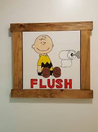 Charlie Brown Flush Sign Snoopy Bathroom Brown Bathroom Decor Peanuts Decor Charlie Brown