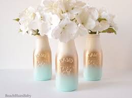 Aqua And Gold Baby Shower Centerpiece Boy Blue Party Decor Ombre Painted Milk Bottles Rustic 2577792 Weddbook