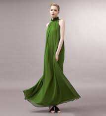 Dark Green Flounced High Neck Chiffon Maxi Dress If This Were Belted In Leopard Or A Chocolate Green Chiffon Dress Chiffon Dress Long Prom Dresses Sleeveless