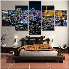 See more ideas about vegas decorations, casino party, casino theme parties. 5 Pieces Las Vegas City Landscape Paintings Canvas Hd Prints Modular Pictures Wall Art Home Decor Poster Modern Artwork 30x50 30x70 30x80cm No Frame Amazon Co Uk Welcome