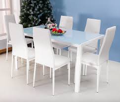 Amazon Com Merax 7pc Glass Top Dining Set 6 Person Dining Table And Chairs Set Kitchen Modern Fu Dining Room Sets White Dining Room Sets Modern Kitchen Chair