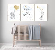 Nursery Decor Boy Elephant Blue And Gold Nursery Dream Big Etsy In 2020 Nursery Decor Boy Baby Room Wall Kids Room Prints