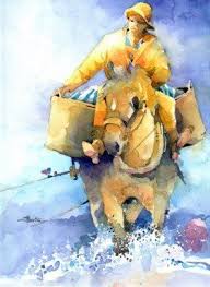 Pecheur Ostendais Peche A Cheval De Crevette Grise Specialite Belge En Voie De Disparition Par Stephane Aquarel Kunstenaars Aquarel Portretten Aquarelkunst