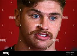 Hensol, Wales, UK. 28th Nov, 2019. Aaron Wainwright the Wales rugby player  speaks to the press at the Wales rugby Team announcement press conference  at the Vale Resort, Hensol, near Cardiff, South
