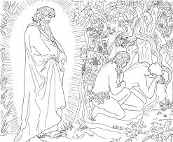 Let the earth bring forth the living creature in its kind, cattle and creeping things, and beasts 1:27 and god created man to his own image: Adam And Eve Flee From The Presence Of God Coloring Page Free Printable Coloring Pages For Kids