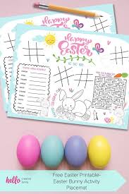 Rabbit holds a lot of flowers. Free Easter Printable Easter Bunny Activity Placemat