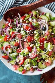 A Simple Greek Salad Loaded With Lots Of Fresh Veggies Olives And Feta And Tossed With A Tangy Lemon H Greek Salad Recipes Best Greek Salad Best Salad Recipes