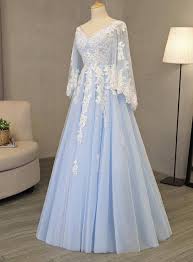 Charming Light Blue Tulle V Neckline Long Party Dress Prom Dress 2020 Evening Dresses Gowns Prom Dresses