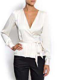 Image Result For Mango White Silk Wrap Top Blouse Outfit Casual