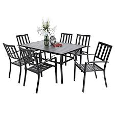 Table patio conversation set features two high back chairs, one spacious sofa, and a rectangular coffee table. Metal Outdoor Patio Dining Sets