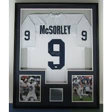 His jersey number is 7. Trace Mcsorley Signed Jersey Psu White Framed Jsa 143809