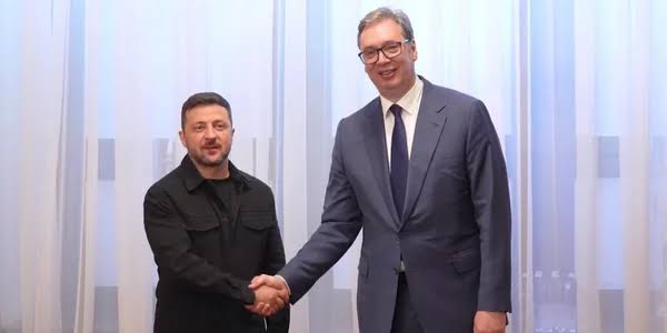 Ukrainian President Volodymyr Zelenskyy during his official state visit to Belgrade, Serbia.