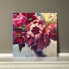 Oil Painting Flowers Art Cross Canvas Painting Red And Grey Canvas Wal Thepaintart In 2020 Flower Art Painting Peony Art Flower Painting Canvas