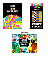 Smarts & Crafts Neon Paper Pad + Patterned Craft Sticks + Art Supply  Library - Walmart.com