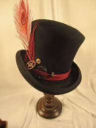 Items Similar To Steampunk Hat Men S Black Felt With Tie Clock Parts And Feather On Etsy Steampunk Top Hat Steampunk Hat Steampunk Hatter