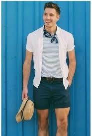 Black And White Shorts Outfit Men Men S White Short Sleeve Shirt White And Navy Horizontal Striped Crew Neck T Shirt Black Shorts Beige Straw Hat Summer Outfits Men Coachella Outfit Men Mens Outfits