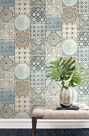 Moroccan Style Mosaic Wallpaper In Blue Blue Copper Gray Amazon Com Mosaic Wallpaper Moroccan Home Decor Tile Wallpaper