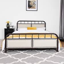 Built to last, the queen metal glide bed frame with headboard and footboard attachment from julien beaudoin is made of hardened steel for longevity, strength headboard/footboard attachment. Queen Size Metal Bed Frame Platform Bed Upholstered Panel Headboard Footboard Walmart Canada