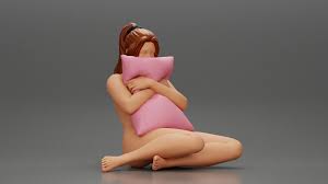 3D file Naked girl scared sitting and holding a pillow while watching a horror  movie on TV 👧 ・Model to download and 3D print・Cults