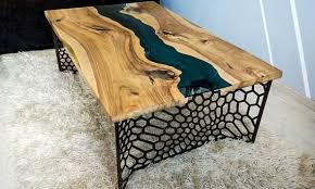 Handmade River Coffee Table Made Of Old Solid Walnut Timber Blue Transparent Glass Filled With Transpare Walnut Coffee Table Resin Furniture Epoxy Wood Table