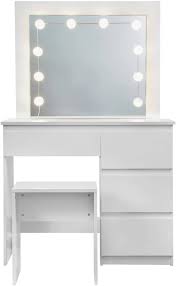 Smart touch switches do not spark when opening or closing lamps and wet hand touch is also safe. Dressing Table With Lighting Mirror Stool White Woltu Eu