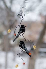 Stained Glass Phoebe Birds Suncatcher Black Birds Window Hanging Decor Hanging Birds Decorations Hou Stained Glass Gifts Glass Birds Stained Glass Projects