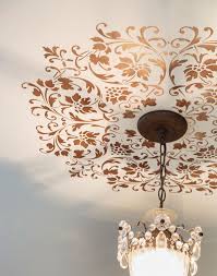 Metallic Paint Collection With Ceiling Stencil Enhances A Plain Light Fixture And White C Stencil Painting On Walls Royal Design Studio Stencil Painted Ceiling