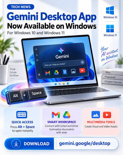 The Gemini desktop app is now available for Windows