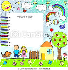 Art projects for kids/how to draw baby yoda. Colored Doodle Children Drawings Template Colored Doodle Children Drawings Template With Kids Apple Tree Dog House Fence Canstock