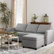 Buy gray sectional sofas at macys.com! Walnew Modern Linen Fabric L Shaped Small Space Sectional Sofa With Stool Reversible Chaise In Grey Walmart Com Walmart Com