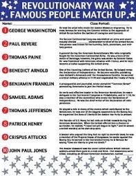 Revolutionary War Famous People Worksheet Printable Homework Social Studies American Revolution Teaching American History Revolutionary War Activities