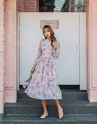 Women S Dress Floral Pink Long Sleeve Midi Long Dress Etsy Pretty Floral Dress Dresses Wrap Dress Floral