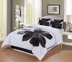 Constructed using techniques that include better stitching and stronger weaving. 4 Piece Grey White Black Hibiscus Floral Comforter Set California Cal King Size Bedding Best Quilted Floral Comforter Sets Comforter Sets Floral Comforter